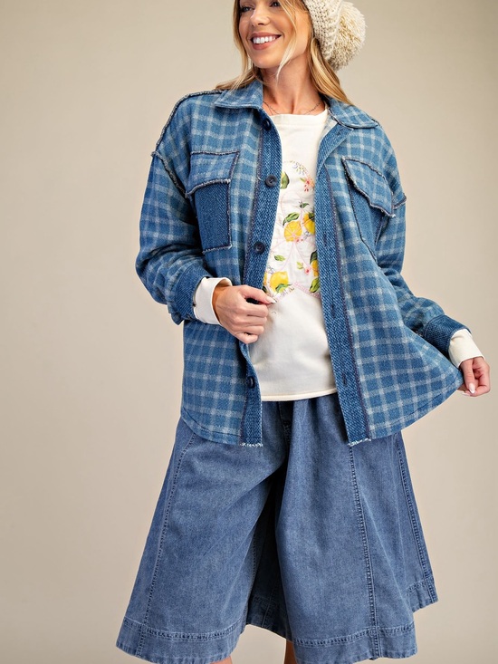 easel Tops - 654. EASEL  Plaid Button-Up Shacket Jacket